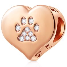 PRICES MAY VARY. 🐾【Material & Craft】※This dog paw heart charm is made of 100% 925 sterling silver with 18k rose gold plating, inlays clear CZ Stones. It is made by high skilled worker, perfect processing. it is smooth, 100% safe for skin. 🐾【Size & fits Bracelet/Necklace】※The size of rose gold dog paw print beads is about 10.7*10.8mm, weight is about 2.0g. The diameter of the hole is about 4.6mm, which is compatible with Pandora Charm Bracelet, Chamilia, Biagi, Troll, Kay etc U.S. and European Brand Bracelet, Puppy Paw Prints, Animal Bracelet, Paw Heart, Lovers Bracelet, Paw Print Charm, Cat Paw Print, Bracelets Design, Dog Paw Print