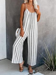 Striped printed jumpsuit Casual One-piece Jumpsuit For Vacation, Casual One-piece Jumpsuits And Rompers For Vacation, Casual White One-piece Jumpsuit, Casual One-piece Jumpsuit/romper For Day Out, Casual Striped Jumpsuits And Rompers For Summer, Casual Striped Jumpsuits And Rompers For Day Out, Casual Striped Jumpsuits And Rompers For Beach, Chic Striped Jumpsuits And Rompers For Beach, Striped Sleeveless Jumpsuits And Rompers For Day Out