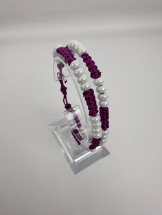 This knotted purple and white bead bracelet is super cute, lightweight and adjustable.  Dress it up or down.  It's got two strands attached at the ends and offset from each other. White Bead Bracelet, White Beads Bracelet, Adjustable Dress, Purple And White, White Beads, Bead Bracelet, Jewelry Bracelets, Violet, Etsy Accessories