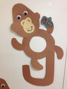 the monkey is hanging on the door