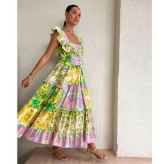 DETAILS Dress Cold gentle machine wash Polyester Product ID: SX23060604 Size Guide Dress Size chart Size/cm Waist Length S 114 118 M 118 119 L 122 120 XL 126 121 Green A-line Dress For Garden Party, Green A-line Midi Dress With Floral Print, Green A-line Cotton Maxi Dress, Green A-line Cotton Midi Dress, Green Cotton A-line Maxi Dress, Green Ruffled Midi Dress For Garden Party, Green Midi Maxi Dress For Brunch, Green Midi Dress For Garden Party, Chic Green Cotton Maxi Dress