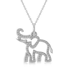 Diamond Elephant Pendant Necklace 14k White Gold (0.34ct) - IN966 White Gold Cubic Zirconia Pendant Charm Necklace, Engraved White Gold Diamond Necklace In Sterling Silver, Silver Diamond Charm Necklace As Gift, White Gold Diamond Charm Necklace, Silver Diamond Pendant Necklace Engraved, Sterling Silver Charm Necklaces With Diamond Accents For Anniversary, Sterling Silver Charm Necklace With Diamond Accents For Anniversary, Silver Engraved Diamond Pendant Necklace, Engraved Silver Diamond Pendant Necklace