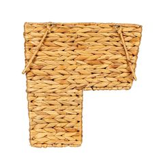 the letter f is made out of woven material and sits in front of a white background