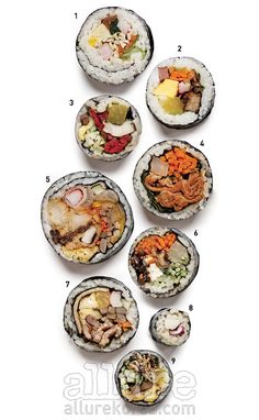 an image of sushi rolls with different toppings