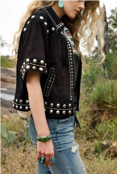 Jacket For Spring, Double D Ranch, Cozy Coats, Suede Fringe Jacket, Embellished Jacket, Evening Dress Fashion, Suede Fringe, Denim Jacket Women, Field Jacket