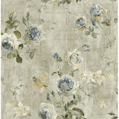 a wallpaper with white and blue flowers on it