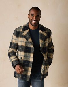 Named after our brother Lan, this jacket is made from soft wool blend with a taffeta lining. It was designed as a heavyweight outerwear piece and features quilted lining for extra warmth and durability. Autumn Looks, Windowpane Plaid, Henley Sweater, Street Style Outfits Men, Soft Autumn, Men's Jackets, Black Men Fashion, Outfits Men, Gentleman Style