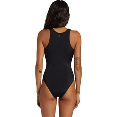 Sleek and sporty, the Adventure Division One-Piece Swimsuit is crafted of recycled nylon-blend material enhanced to hold its shape and offer stronger protection against sun damage. This high-neck swimsuit has a high-leg cut to reduce drag in the water and a back zipper for easy entry. Functional Nylon Swimwear For Sports, Solid Nylon Swimwear For Water Sports, Functional Solid Swimwear For Sports, Functional Solid Color Swimwear For Sports, Sporty Nylon One-piece Bodysuit, Sports Moisture-wicking Nylon Bodysuit, Moisture-wicking Nylon Sports Bodysuit, Sporty One-piece Nylon Swimwear, Sporty Nylon One-piece Swimwear