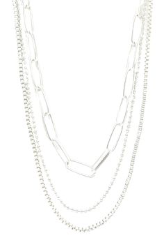 Experience the luxurious matte silver finish. Feel confident and comfortable with the hypoallergenic design of this layered necklace, adding the perfect touch to any look. Approx. 15-17" in length. Trendy Everyday Layered Metal Necklace, Trendy Everyday Metal Layered Necklace, Trendy Silver Layered Necklace, Silver Choker Chain Necklace For Everyday, Everyday Silver Chain Choker Necklace, Everyday Silver Choker Chain Necklace, Silver Clavicle Chain Necklace For Layering, Silver Minimalist Everyday Layered Necklace, Elegant Silver Double Chain Layered Necklace