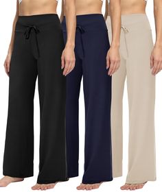 PRICES MAY VARY. 【Budget-Friendly】This budget-friendly bundle offers 3 pretty stretch women lounge pants for the price of 2. 3 pairs keep your style fresh and your laundry chores minimal. The high waisted design effectively hides any unwanted curves. Invest in black wide leg pants for women for an optimal blend of cost savings, convenience, and flattering fashion 【Ultra soft】Experience ultimate comfort and luxury with our premium, soft and elastic fabric. In addition, the wrinkle-resistant ensures it remains smooth even after prolonged use. It also has anti-pilling features, keeping a sleek look after washing. Our loose sweatpants women blend breathability and non see through 【Personalize Perfect Fit】 Imagine the perfect fit every time with our baggy pajama pants women. Tailor your comfort Loose Sweatpants, Sweatpants Women, Leg Yoga, Wide Leg Yoga Pants, Pants High Waisted, Womens Pajamas Pants, Black Wide Leg Pants, Travel Pants, Flowy Pants