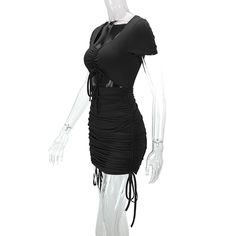 Black Cut Out Tie Knot Drawstring Bodycon Dress