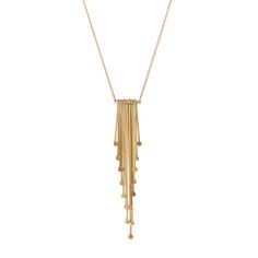 Classically modern, the art-deco inspired Fringe Necklace is a Hilary Finck original. This necklace was made to sparkle in the light of a special soiree, adding just the right touch to your already perfect cocktail dress. 18k gold. 18 inch chain, and fringe elements add 2 1/2 inches. Chain length can be customized upon request. One Fringe Chandelier Necklace is ready to ship. Made to order necklaces will ship in 2-4 weeks. A sterling silver Fringe Necklace can be made upon request. Chic Yellow Gold Necklaces For Evening, Formal Long Drop Chain Necklaces, Formal Long Drop Necklaces With Delicate Chain, Luxury Drop Necklace For Evening, Formal Long Drop Necklace With Delicate Chain, Gold Long Drop Necklace For Formal Occasions, Luxury Evening Necklaces, Modern Gold Long Drop Necklace, Fine Jewelry Drop Necklaces For Party