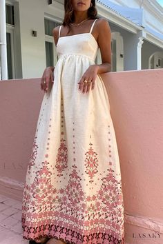 Lasaky - Bohemian Style Maxi Dress with Square Neckline and Pockets Coco Lola, Cream Maxi Dress, Long Linen Dress, Spaghetti Strap Maxi Dress, Mini Robes, Printed Long Dresses, Sling Dress, Linen Maxi Dress, Dress Inspiration