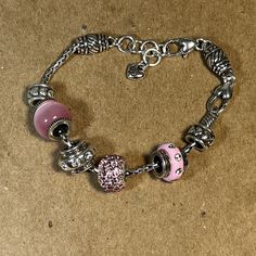 Brighton Add-A-Bead Bracelet Pink And Silver Beads / Charms Comes With 6 Beads You Can Add More Beads To Your Liking Will Also Fit Pandora Beads Brand New, Never Worn Silver Crystal Bracelet With Heart And Round Beads, Silver Beaded Bracelet With Heart Beads, Silver Crystal Bracelet With Heart Shaped Beads, Silver Bracelets With Heart Beads, Silver Metal Beaded Bracelets With Heart Beads, Silver Polished Beaded Bracelets, Silver Beaded Bracelets With Charms And Round Beads, Silver Beaded Charm Bracelet, Sterling Silver Charm Bracelet With Beads