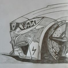 a drawing of a car with the word race on it's front wheel and tire