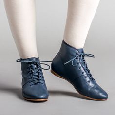 Lace-up Boots With Leather Sole And Almond Toe, Medium Width Lace-up Ankle Boots With Leather Sole, American Duchess Shoes, American Duchess, Historical Shoes, Spring Heels, Navy Flats, Walking Boots, Sheep Leather