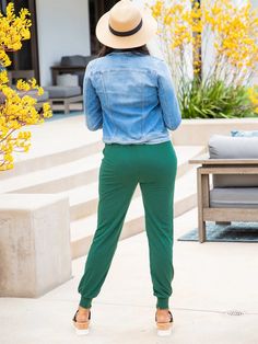 Fall in love with these ultra soft pants! These bottoms are a dream when it comes to staying comfortable. Pair with your favorite shoes & a jean jacket for the ultimate weekend look. Green Joggers, Soft Pants, Loungewear Sets, Top Graphic Tees, Dress Romper, Clothes Gift, Vest Dress, A Dream, Jean Jacket