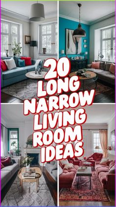 the living room is decorated in blue and pink colors with text overlaying it