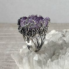 Huge Druzy amethyst ring Sterling silver Purple raw stone | Etsy Silver Amethyst Ring In Mystical Style, Mystical Sterling Silver Amethyst Ring, Mystical Round Amethyst Ring, Spiritual Silver Amethyst Ring, Spiritual Amethyst Jewelry With Raw Stone, Purple Mystical Jewelry Ring, Mystical Amethyst Ring In Sterling Silver, Amethyst Jewelry With Raw Stone For Healing, Mystical Amethyst Gemstone Rings