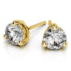 These three-prong basket earring settings in yellow gold can be set with your choice of two matching diamonds (not included). Proudly made in the USA. Beautiful Stud Earrings, Top 10 Engagement Rings, Solitaire Studs, Natural Diamond Engagement Ring, Men Diamond Ring, Diamond Stud Earrings, Eternity Band Diamond, Diamond Stud, Gemstone Engagement Rings