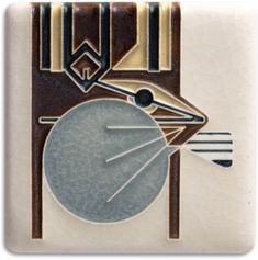 an art deco tile with a clock on it's face and arrows in the center