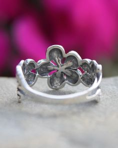 Sterling Silver Plumeria Flower Ring | The Life Divine Flower detail measures approximately 1/2" H