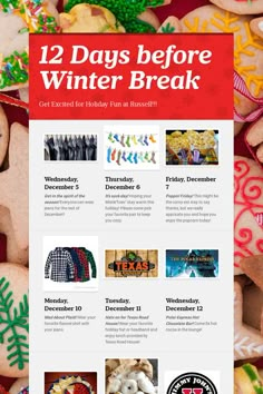 the website is full of cookies and other holiday treats, including one cookie that says 12 days before winter break