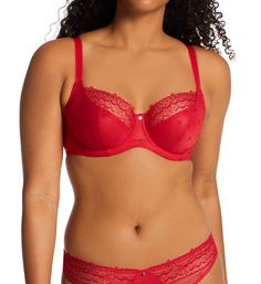 Balconette bra is semi-sheer mesh with a small blossom pattern on underwire cups and sides. Flattering, scalloped neckline has stretch floral lace. Picot trim outlines the edges for an elegant touch.  Multipart, unpadded underwire cups have mesh lining. Upper cup is stretch floral lace. Angled and vertical cup seams shape and support your breasts. Small blossoms are embroidered into semi-sheer mesh cups and sides. Flattering neckline has scalloped edges. Narrow, arched center panel has silverton Fitted Bra With Lace Closure And Sweetheart Neckline, Fitted Full Cup Bra With Lace Closure, Fitted Lace Underwire Bra, Fitted Bra With Lace Trim And Sweetheart Neckline, Fitted Underwire Bra With Lace Closure, Fitted Lace Closure Underwire Bra, Lace Push-up Bra, Fitted Lace Push-up Bra, Sheer Fitted Underwire Bra