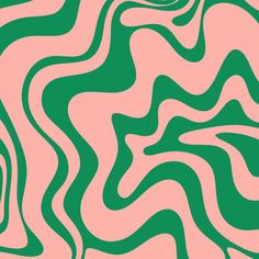 a green and pink abstract painting with wavy lines