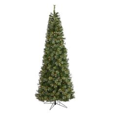 a christmas tree is shown with lights on the top and bottom branches, in front of a white background