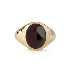 A beautiful hammered garnet signet ring. *real images of the ring, taken by us* Garnet Stone Size: 12x10mm (flat) Material: - 9K Gold (375) - 14K Gold (585) - 18K Gold (750) *All signet rings are hallmarked on the back for certification* - We offer FREE Worldwide DHL & FedEx Shipping! - Branded DanelianJewelry Gift Box with each order! Our customer service is available 7 days a week. Leave us your message, and we will get back to you within a little time. ✔️ Tracking number ✔️ Worldwide shipping Fine Jewelry Garnet Rings With Polished Finish, Garnet Rings In Fine Jewelry Style, Garnet Rings With Polished Finish - Fine Jewelry, Heirloom Ruby Signet Ring With Polished Finish, Domed Ruby Gemstone Jewelry, Garnet Rings With Polished Finish, Yellow Gold Garnet Signet Ring With Gemstone, Garnet Gemstone Signet Ring, Round Garnet Jewelry With Polished Finish