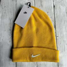 New With Tags Nike Beanie Hat Yellow Kids One Size Swoosh Hat Stock# Dog Sports Beanie Cap One Size Fits Most, Sports Beanie One Size Fits Most, Sports Beanie Cap, Warm Sports Beanie Hat, Casual Hat For Winter Sports, One Size Fits Most, Sporty Beanie For Outdoor, Casual Beanie Hats For Sports, Sporty Outdoor Beanie Hat, Nike Sports Hat One Size