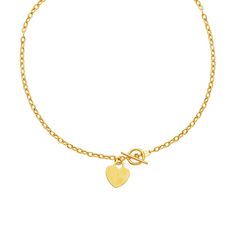 A classic link necklace with toggle ends crafted in 14K yellow gold and featuring a dangling heart charm. Necklace With Heart, Detailed Necklace, Toggle Necklace, Yellow Gold Chain, Dangle Charms, Link Necklace, Heart Charm, Online Jewelry, Chains Necklace