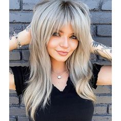 Long Layered Wigs Flattering Hairstyle Wigs Shiny Blonde Wigs with Deep Roots Wigs for Caucasian Women For Daily Party Christmas Party Wigs 2024 - $22.99 Straight Hairstyles Medium, Shag Hairstyles, Long Hair With Bangs, Long Blonde, Wigs Online, Long Blonde Hair, Haircuts With Bangs, Long Hair Cuts, Layered Hair