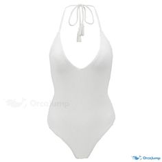 OrcaJump - Chic Strappy One Piece Swimwear White Ribbed Swimwear For Summer, Casual Solid Ribbed Swimwear, Casual Solid Color Ribbed Swimwear, Casual Ribbed Swimwear, One Piece Swimwear, One Piece