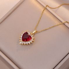 Material: Titanium Steel Fashion Element: Love Heart/Heart Shape Style: Affordable luxury style Gem Design, Steel Accessories, Stainless Steel Accessories, Red Love, Wedding Party Jewelry, Luxury Necklace, Earrings Ring, Heart Shaped Earrings, Ruby Earrings