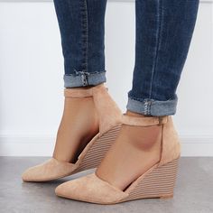 Comfortable Wedges Sandals, Comfortable Wedges, Ankle Strap Wedges, Women Formals, Pump Dress, Online Fashion Stores, Dress And Heels, Stacked Heel, Wedge Shoes