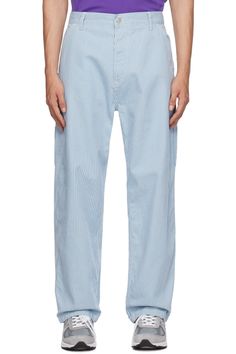 Carhartt Work In Progress: Blue & Off-White Terrell Trousers | SSENSE Relaxed Fit Chinos With Cropped Leg And Welt Pockets, Relaxed Fit Cropped Pants With Welt Pockets, Cropped Leg Pants With Welt Pockets And Relaxed Fit, Cotton Cargo Pants With Cropped Leg And Welt Pockets, Relaxed Fit Cropped Cargo Pants With Welt Pockets, Cropped Leg Cotton Cargo Pants With Welt Pockets, Cotton Work Pants With Patch Pockets And Tapered Leg, Cotton Chinos With Cargo Pockets And Straight Hem, Cotton Straight Cargo Pants With Five Pockets