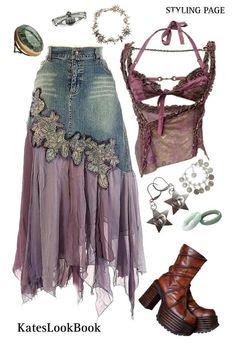 2020 Indie Fashion, Plus Size Ethereal Fashion, Fashion Major Aesthetic Outfit, Aquarium Outfits Ideas, Sparkly Y2k Outfit, Mermaid Outfit Inspo Aesthetic, Symphony Outfit Ideas, Y2k Outfits Denim Skirt, Purple Fairy Outfit Aesthetic