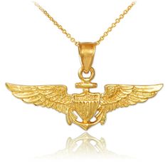 PRICES MAY VARY. US Armed Forces aviator/flight school graduate pendant necklace with the American eagle wings depiction THE GLEAM OF GOLD – This gorgeous solid gold jewelry adds a touch of luxury to your look. Crafted of 100% genuine precious metal, you will fall in love with its unique styling. Make this design from our Amazon collection your signature piece, and you’ll win compliments every time you wear it. Available in yellow gold of 10K fineness. TOP QUALITY, AMERICAN MADE ��– Claddagh Gold Naval Aviator, Wings Pendant, Wings Necklace, Eagle Wings, Solid Gold Jewelry, American Heroes, Necklace Online, Rolo Chain, Chain Pendant