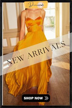 Elegant Backless Cut Out Pleated Party Dresses Chic Pleated Maxi Dress For Wedding Guests, Chic Pleated Maxi Dress For Prom Season, Chic Pleated Maxi Dress For Prom, Gold Evening Dress For Summer, Yellow Backless Maxi Dress For Party, Yellow Pleated Party Dress, Pleated Maxi Dress For Party And Prom Season, Chic A-line Maxi Dress For Party, Pleated Maxi Dress For Prom Season Party