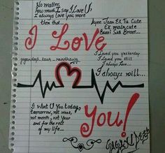 a note with writing on it that says i love you and other words written in red ink