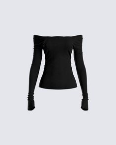 A sleek, clean look is always a serve ✨ Make yourself known in the most effortless way with this black top constructed from soft stretch textured jersey, complete with extra long sleeves and an off-shoulder style. Only the baddest can stand out without even trying 🖤 Note: The raw edges are intentional elements of the design Black Off Shoulder Top, Regina George, Black Off Shoulder, Off Shoulder Fashion, Dress Gloves, Off Shoulder Top, 2000s Fashion, Off Shoulder Tops, Dream Clothes