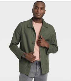 Pink Shirt Outfit, Olive Green Shirt, Green Sage, Green Shirt, Notched Collar, Henley Shirts, Pink Shirt, Green Jacket, Button Placket