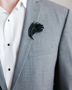 Black Leather Feather Lapel Pin Boutonniere - Marie Livet Feather Boutonniere, Blog Planning, Contemporary Accessories, Art Scarves, Antique Tools, Silk Pocket Square, Gorgeous Leather, Casual Accessories, Leather Hide