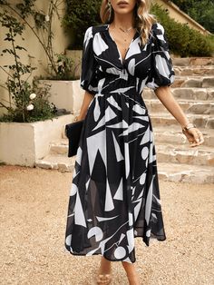 Black Bohemian Print Dress, Puff Dress, Estilo Boho Chic, Floral Bodycon, Bohemian Print, Bodycon Maxi Dresses, Sleeves Clothing, Vestidos Vintage, Floral Print Maxi Dress