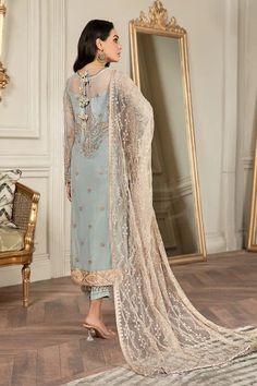 Net Sleeves, Net Shirt, Designer Punjabi Suits, Embroidered Sleeves, Unstitched Suits, Luxury Wear, Net Dupatta, Pakistani Designers, Women Outfits