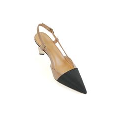 Elegant and stylish heels with a vintage touch. Upper: Genuine Leather Lining: Genuine Leather Outsole: TPR Toe Shape: Cap Toe Heel: 6cm/2.5'' Closure: Slip on is_handmade: Yes Brown Low Heel Slingback Pumps For Party, Beige Slingback Pumps With Contrasting Heel And Pointed Toe, Beige Pointed Toe Slingback Pumps With Contrasting Heel, Brown Ankle Strap Kitten Heels For Evening, Vintage Summer Office Heels, Elegant Slingback Pumps With Wooden Heel, Beige Slingback Heels With Contrasting Heel Counter, Brown Pointed Toe Slingback Sandals, Ankle Strap Heels With Wooden Heel For Work