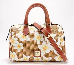 Dooney & Bourke Coated Cotton Plumeria Barrel Satchel - QVC.com Spring Satchel With Detachable Strap For Daily Use, Daily Use Satchel With Detachable Strap For Spring, Spring Satchel With Double Handle And Adjustable Strap, Spring Satchel With Adjustable Strap And Double Handle, Spring Travel Crossbody Satchel, Spring Travel Satchel With Adjustable Strap, Spring Travel Satchel With Top Carry Handle, Spring Crossbody Bag In Coated Canvas, Spring Bag With Leather Handles And Coated Canvas