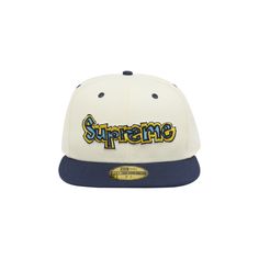 Find SUPREME X New Era Gonz Logo Hat 'natural on Editorialist. This Supreme x New Era hat features an embroidery of Supreme's logo as drawn by skateboarder and artist Mark Gonzales. Made for the SS21 season, the hat is rendered in off-white with navy blue accents on the visor and eyelets. The number 94 is stitched into the back. Streetwear Trucker Hat With Embroidered Logo And Short Brim, Streetwear Hats With Logo Patch And Curved Brim, Streetwear Trucker Hat With Short Brim And Embroidered Logo, Urban Fitted Hat With Embroidered Logo And Curved Brim, Curved Brim Hat With Logo Patch For Streetwear, Casual Flat Crown Hat For Streetwear, White Flat Brim Hat For Streetwear, Adjustable Fitted Hat With Short Brim For Streetwear, Adjustable Short Brim Fitted Hat For Streetwear